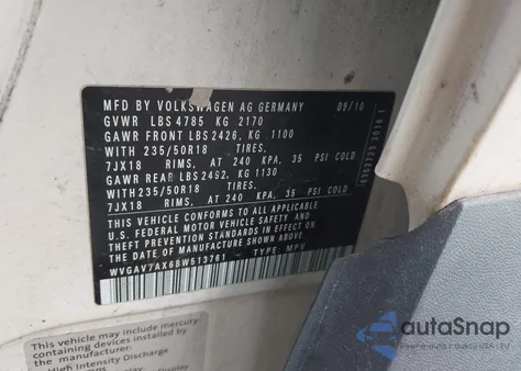 2011 Volkswagen Tiguan Se z USA, uszkodzony, nr VIN WVGAV7AX6BW513761